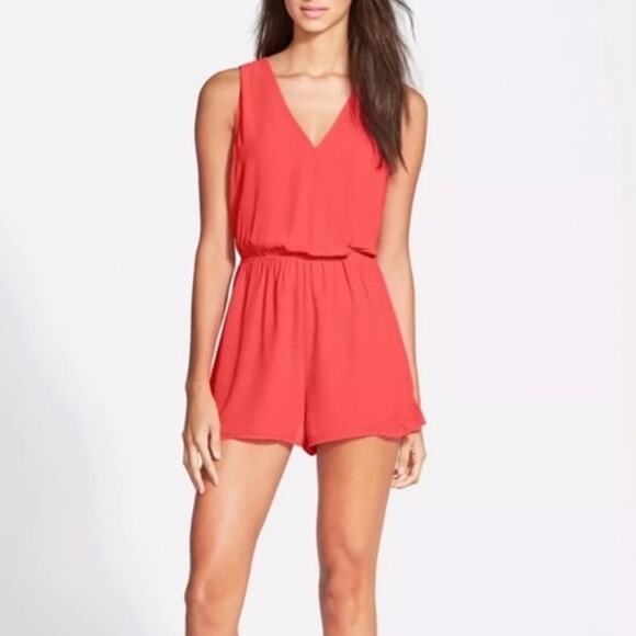 Revolve ASTR The Label Coral Red V-Neck Surplice Romper Small - Picture 1 of 6